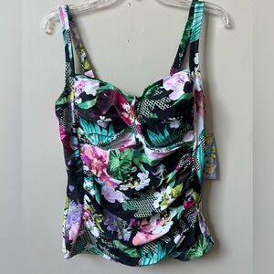 Hapari Tropical Floral Slimming Tankini Womens XL 16 Black Tummy Sculpting NWT